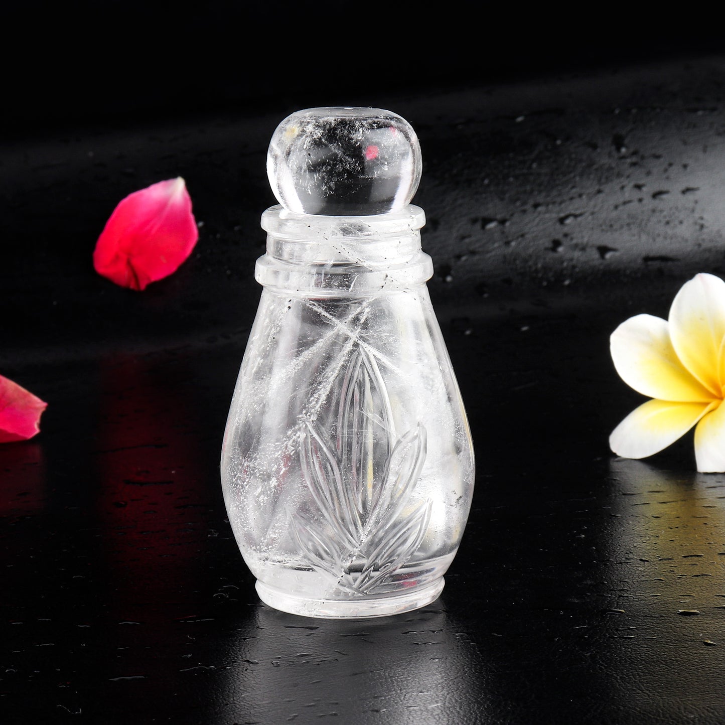 Crystal Quartz Hand carving Storage Bottle