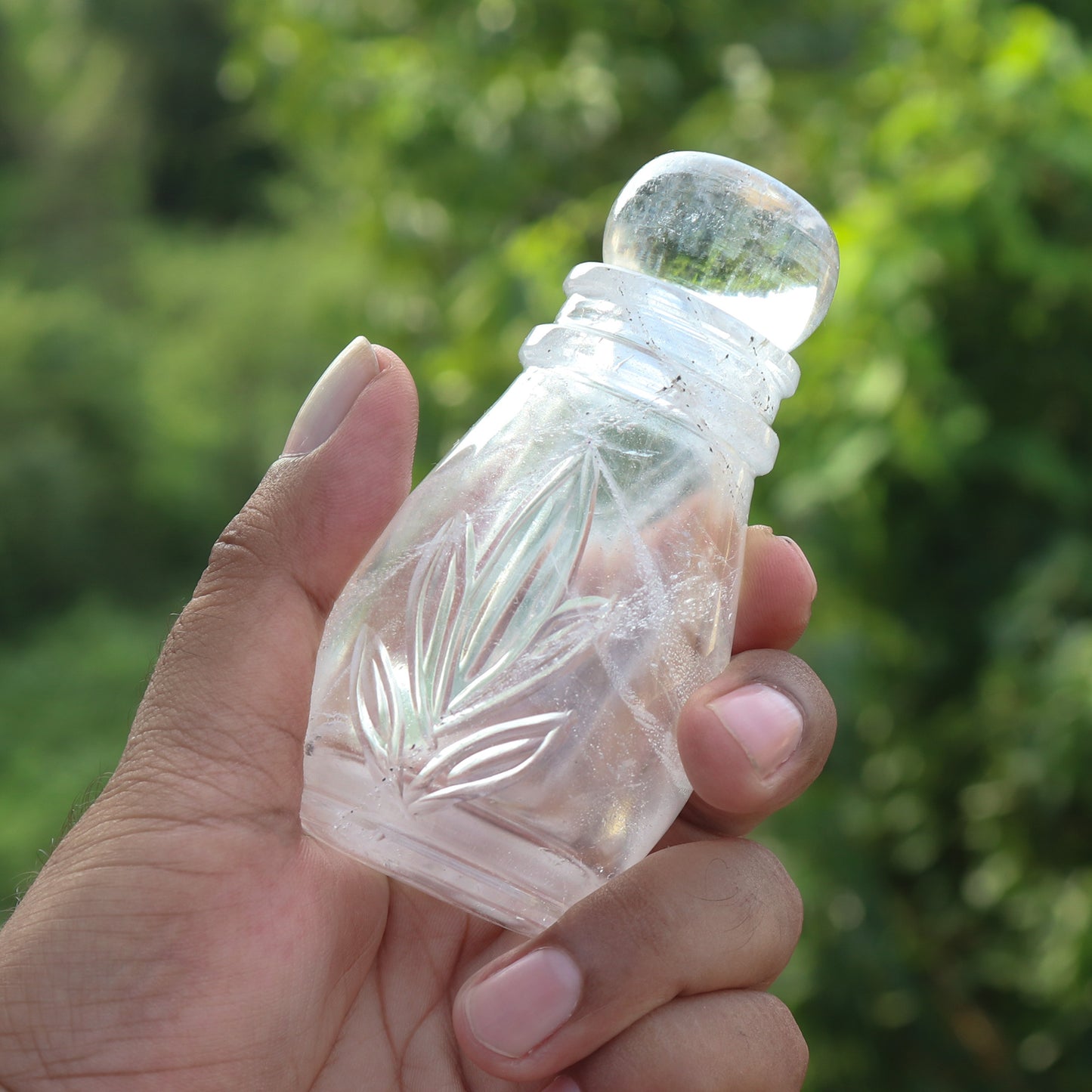 Crystal Quartz Hand carving Storage Bottle